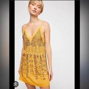 Free People Arizona Nights Embellished Slip Dress Beaded Sz XS Gold Boho Party